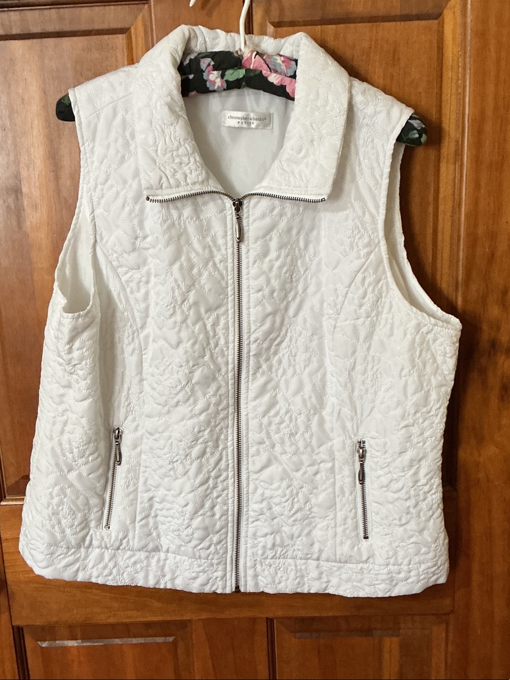 Christopher & Banks White Quilted Zip Vest